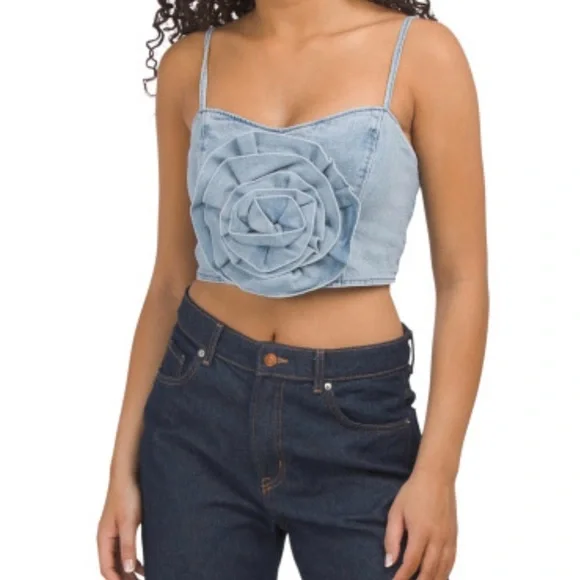 MUMU Blue Denim Floral Bustier Top SIZE M - Picture 3 of 10